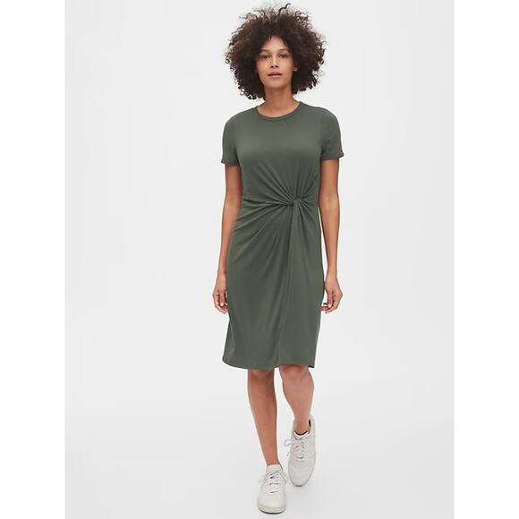 GAP Twist Knot Dress Green Tencel Jersey Stretch Short Sleeve Womens Large - Picture 7 of 7